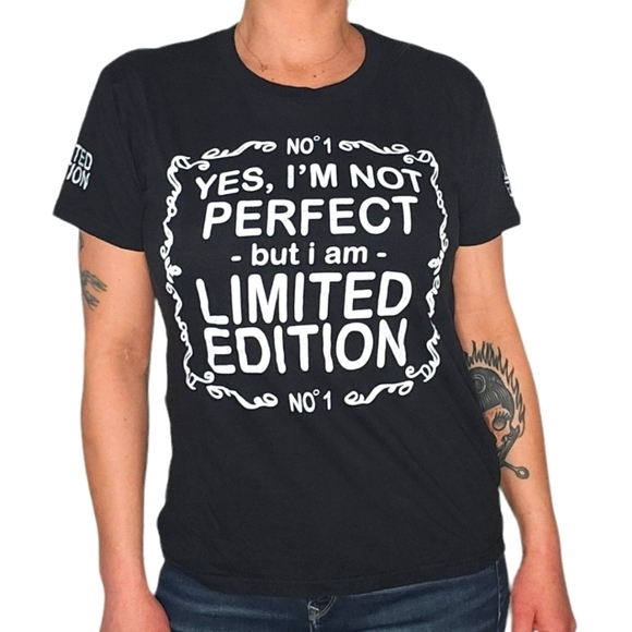 On Fire Cotton Short Sleeve Black Shirt Size X Large I'M NOT PERFECT BUT LIMITED - Picture 1 of 3